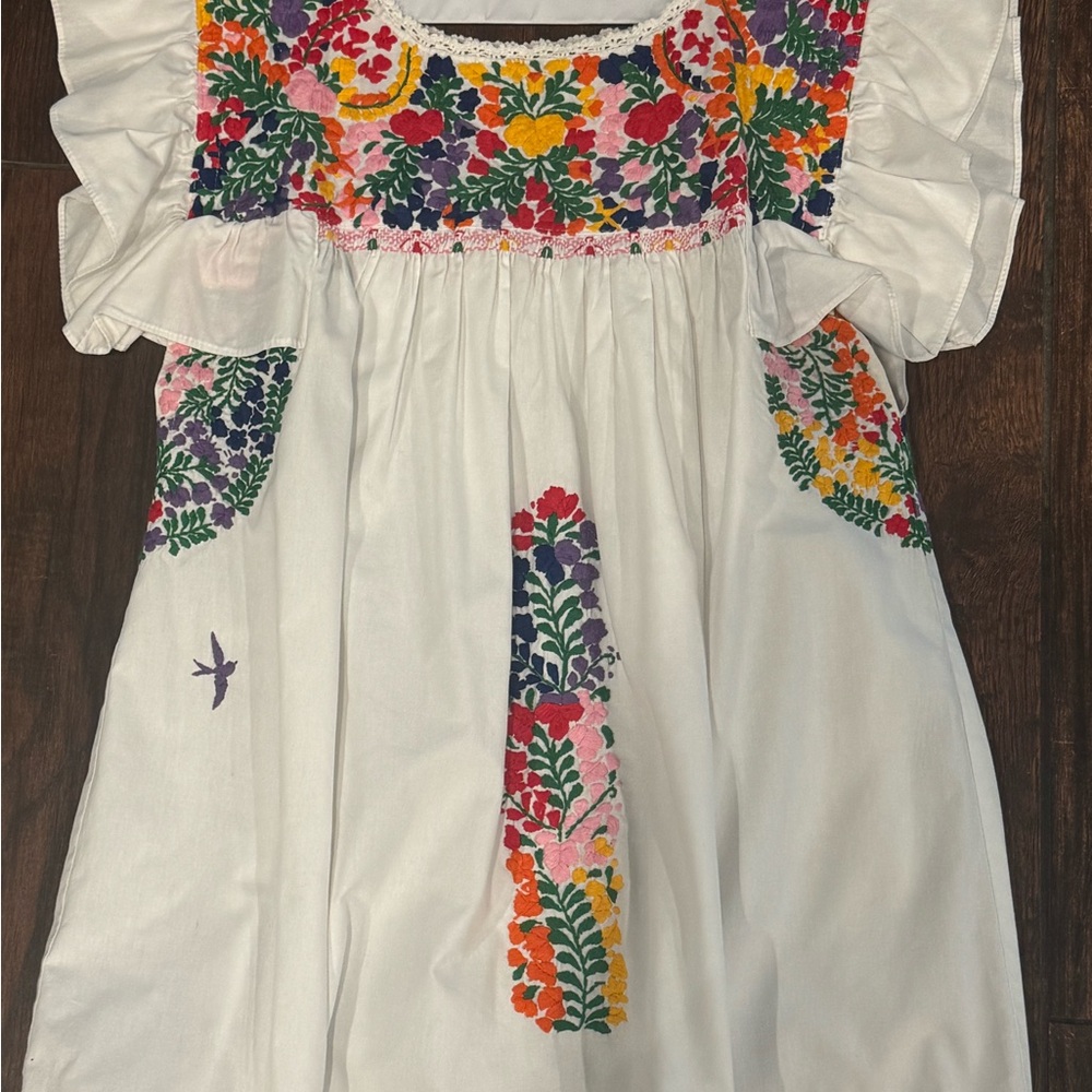 Mi Golondrina White Blouse with Multicolor Embroidery